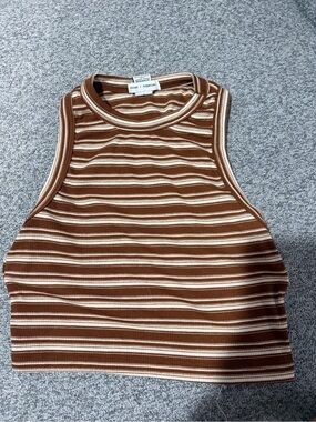 Brown & Cream Striped Ribbed Tank Top
